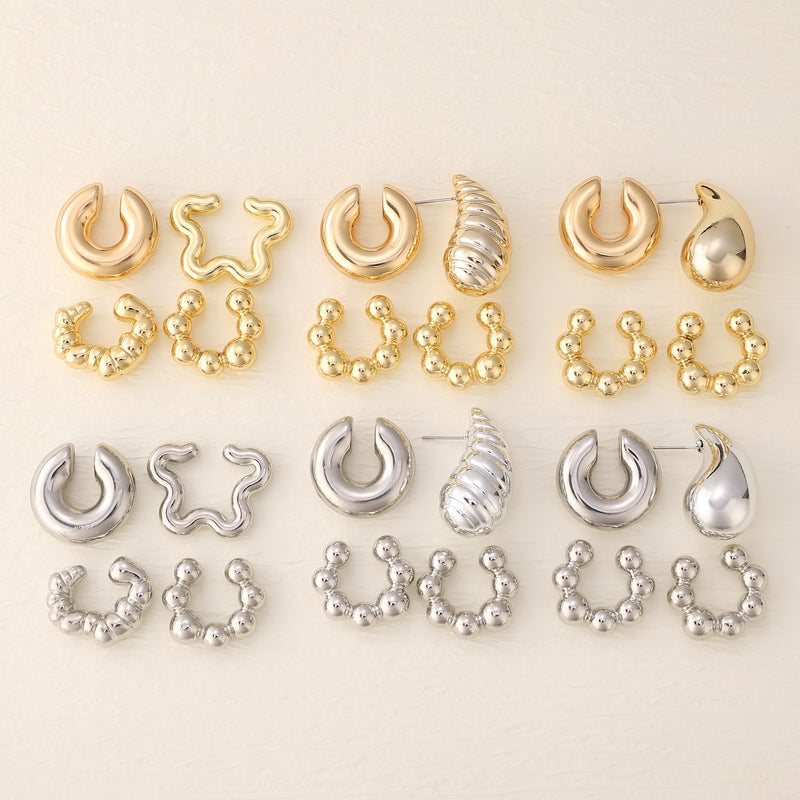 Fashion Exaggerated C- Shaped Ear Clip Water Drop Texture Earrings Suit Ear Clip Distinctive Earrings - Image 4